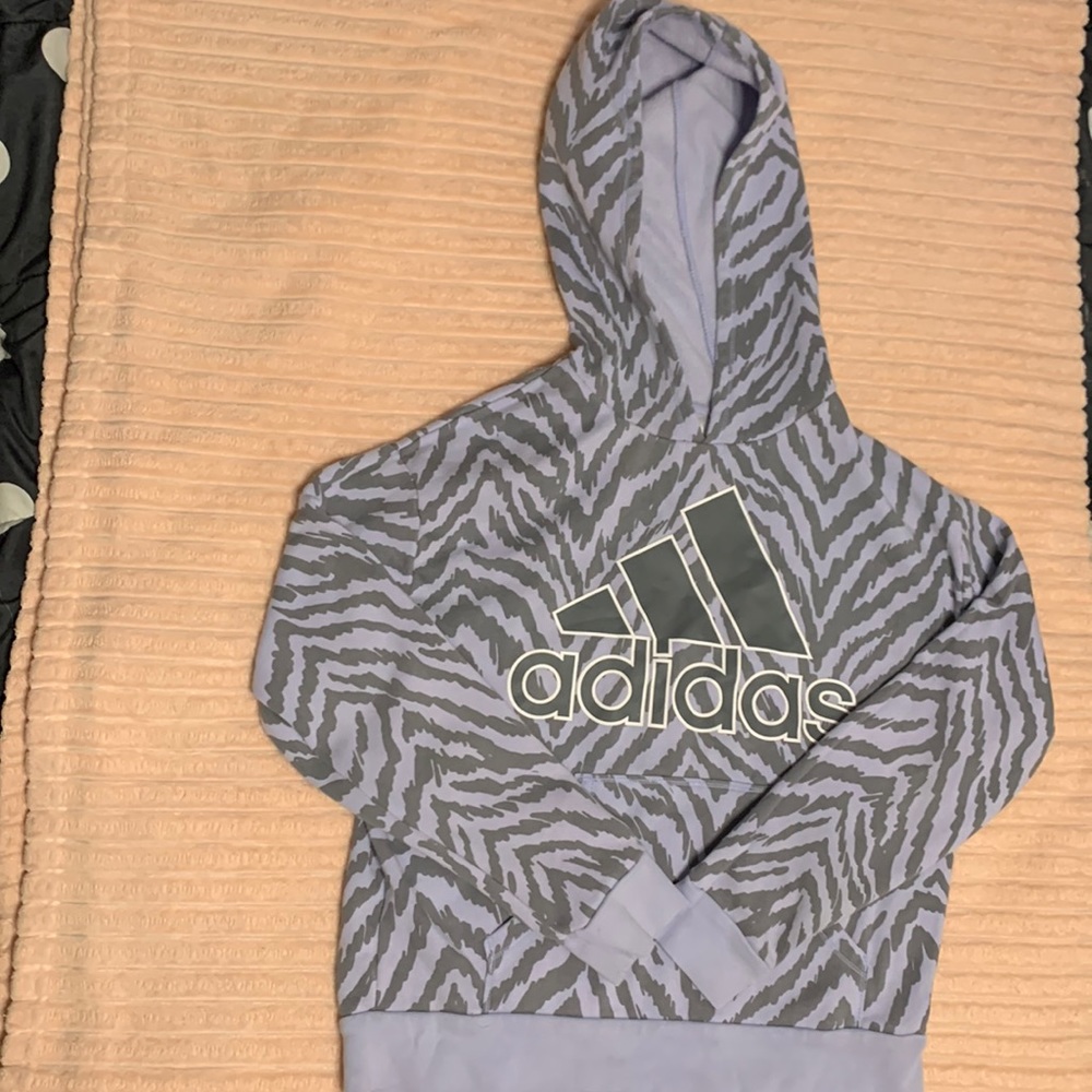 Adidas kids purple with gray zigzag Hoodie soft inside material unused